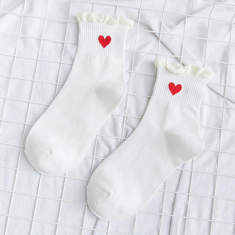 Japanese Lady Love Red Embroidery Cotton Socks Breathable Cotton Socks Lace College Wind Socks
